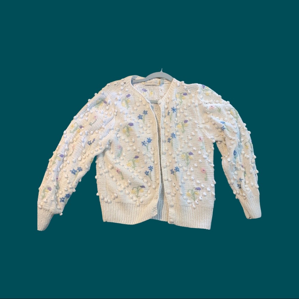 White floral embroidered cardigan